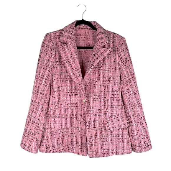 SHEIN Jackets & Blazers - Shein Pink Black & White Tweed Business Career Classic Blazer Jacket Size Small